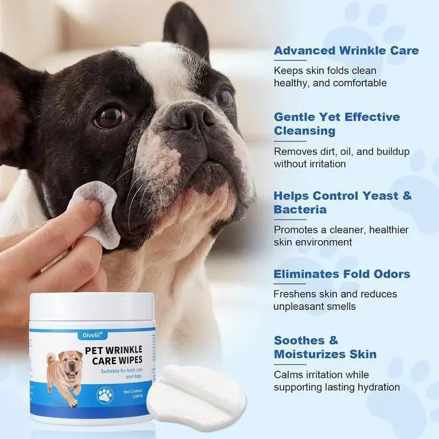 Alt view image 2 of 7 - Dog Wrinkle Wipes for Bulldogs & Skin Folds Gentle Pet Cleaning Wipes for Dogs & Cats, Remove Dirt, Odor & Build-Up from Wrinkles, Tail Pockets & Paws Alcohol-Free Plant-Based Formula