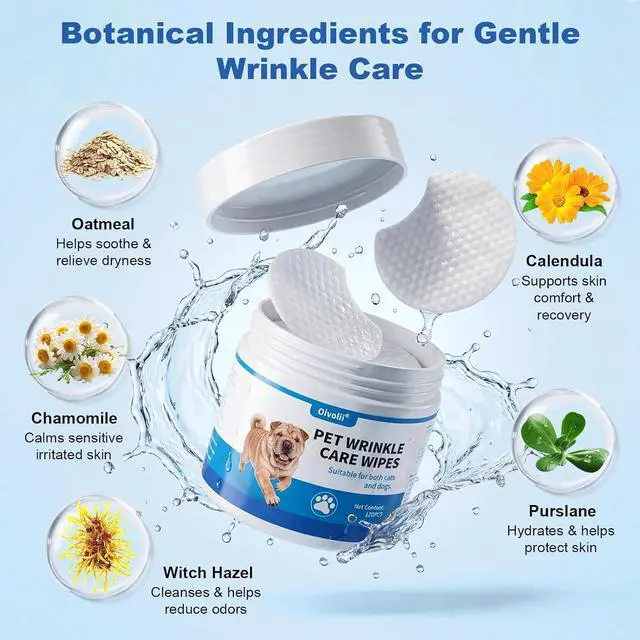 Alt view image 4 of 7 - Dog Wrinkle Wipes for Bulldogs & Skin Folds Gentle Pet Cleaning Wipes for Dogs & Cats, Remove Dirt, Odor & Build-Up from Wrinkles, Tail Pockets & Paws Alcohol-Free Plant-Based Formula