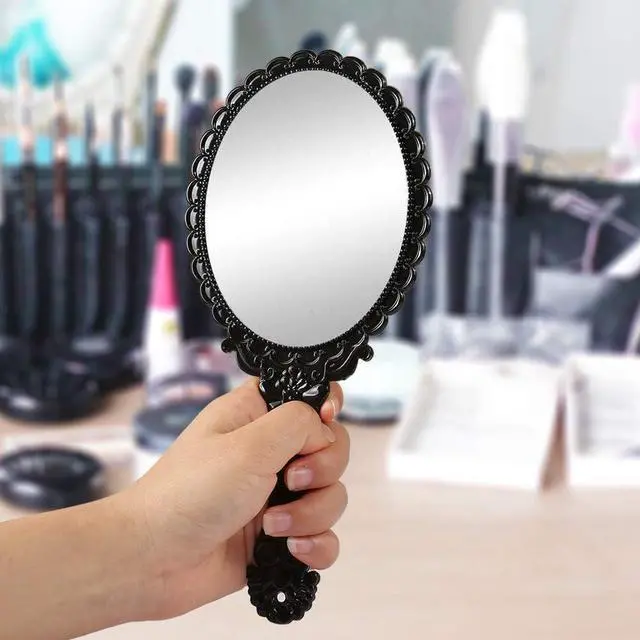 Alt view image 2 of 5 - Handheld Mirror, Hand Held Mirror with Handle, Small Travel Packet Compact Mirrors, Vintage Decorative Makeup Cosmetic Purse Mirrors for Girls Women, Black