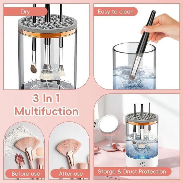Alt view image 6 of 7 - 3 In 1 Electric Makeup Brush Cleaner Machine,Automatic Makeup Brush Cleaner Electric,Cleaning Tool,Cosmetic Brushes Cleaners,For Deep Cleaning (White)