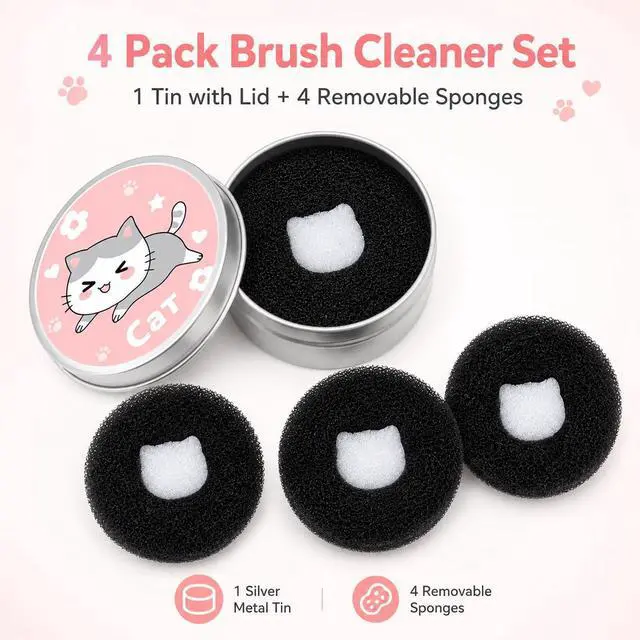 Alt view image 3 of 7 - Ideal Swan 4 Pack Color Removal Cleaner Sponge, Makeup Brush Cleaner Set | 4 color removal sponges, Quickly Clean Makeup Brushes Powder Eliminating Drying Time, Switch Eyeshadow Colored Immediately