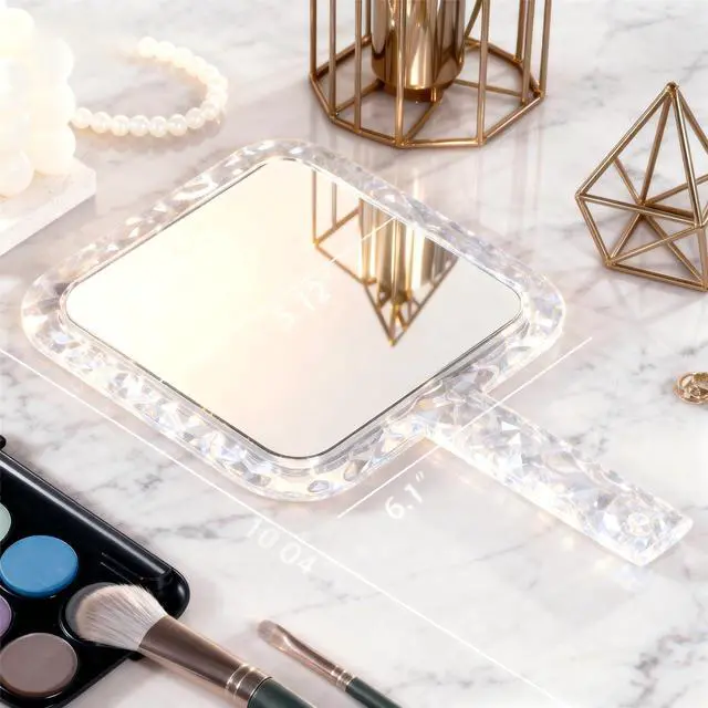 Alt view image 3 of 7 - YEAKE Hand Mirror,Double-Sided Handheld 1X/5X Magnifying Mirror with Handle for Makeup, Shaving Mirror with Hole Hanging,Acrylic, 6.1" W x 10" L, Square Shape, Transparent 1 PC