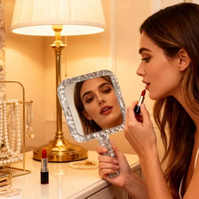 Alt view image 4 of 7 - YEAKE Hand Mirror,Double-Sided Handheld 1X/5X Magnifying Mirror with Handle for Makeup, Shaving Mirror with Hole Hanging,Acrylic, 6.1" W x 10" L, Square Shape, Transparent 1 PC