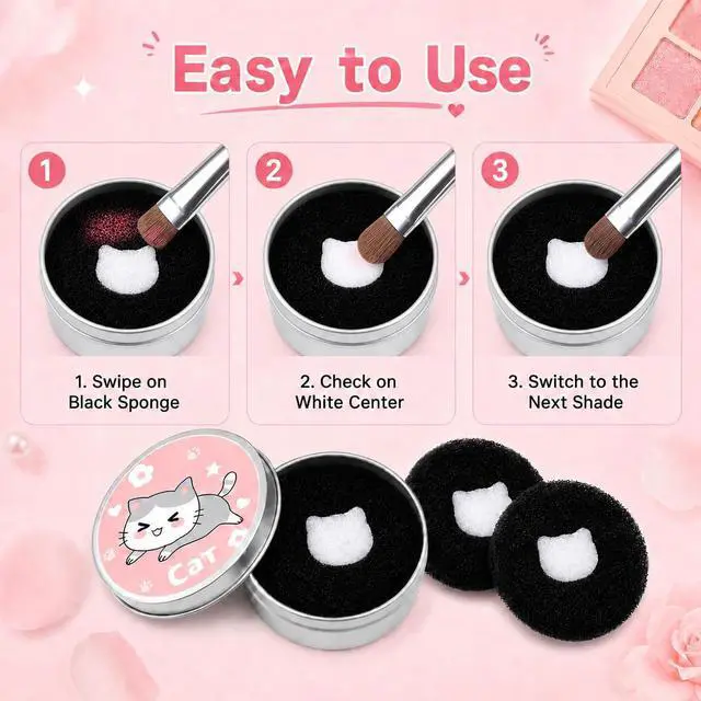 Alt view image 5 of 7 - Ideal Swan 4 Pack Color Removal Cleaner Sponge, Makeup Brush Cleaner Set | 4 color removal sponges, Quickly Clean Makeup Brushes Powder Eliminating Drying Time, Switch Eyeshadow Colored Immediately