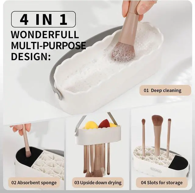 Alt view image 4 of 7 - DUcare Makeup Brush Cleaner Mat 4 in 1 Silicone Makeup Brush Cleaner Bowl Cosmetic Brushes Cleaning Tool Organizer for Storage and Air Drying