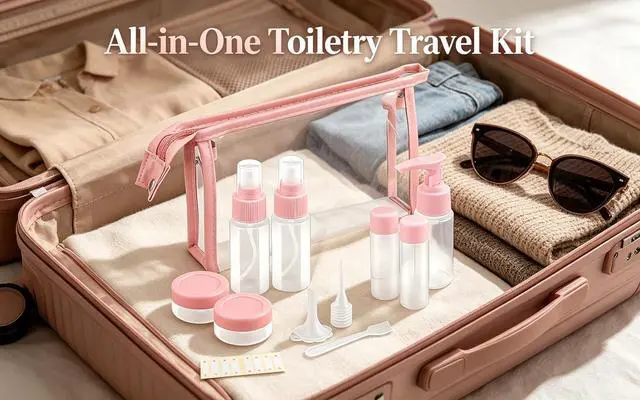 Alt view image 3 of 7 - Travel Bottles Kit,11pcs TSA Approved Leak Proof Toiletry Container | PET plastic, leak-proof, TSA size, 40ml bottles, sprayers, jars, bag included, for lotion, shampoo, travel, gym