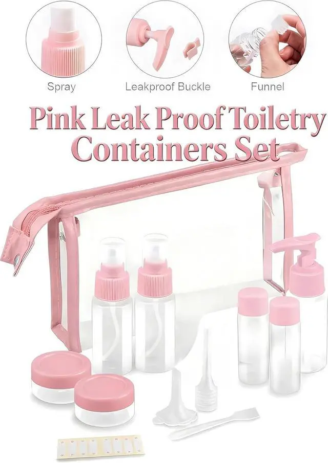 Alt view image 7 of 7 - Travel Bottles Kit,11pcs TSA Approved Leak Proof Toiletry Container | PET plastic, leak-proof, TSA size, 40ml bottles, sprayers, jars, bag included, for lotion, shampoo, travel, gym