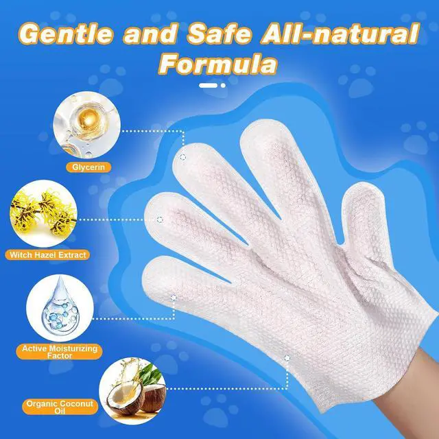 Alt view image 2 of 7 - 9 Pcs Pet Glove Wipes for Dogs and Cats, Deodorizing, Individually Wrapped | Cleaning Gloves, Hypoallergenic Coconut Oil Grooming Wipes, for Pet Dry Cleaning, Daily Care, and Travel