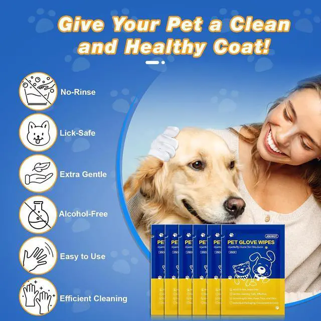 Alt view image 3 of 7 - 9 Pcs Pet Glove Wipes for Dogs and Cats, Deodorizing, Individually Wrapped | Cleaning Gloves, Hypoallergenic Coconut Oil Grooming Wipes, for Pet Dry Cleaning, Daily Care, and Travel
