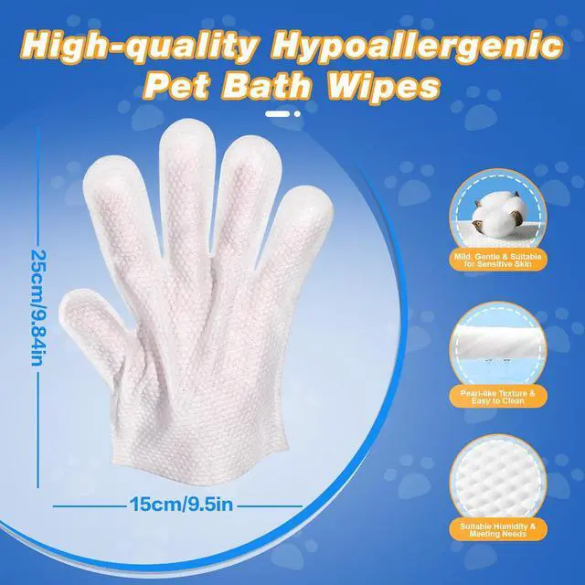 Alt view image 4 of 7 - 9 Pcs Pet Glove Wipes for Dogs and Cats, Deodorizing, Individually Wrapped | Cleaning Gloves, Hypoallergenic Coconut Oil Grooming Wipes, for Pet Dry Cleaning, Daily Care, and Travel