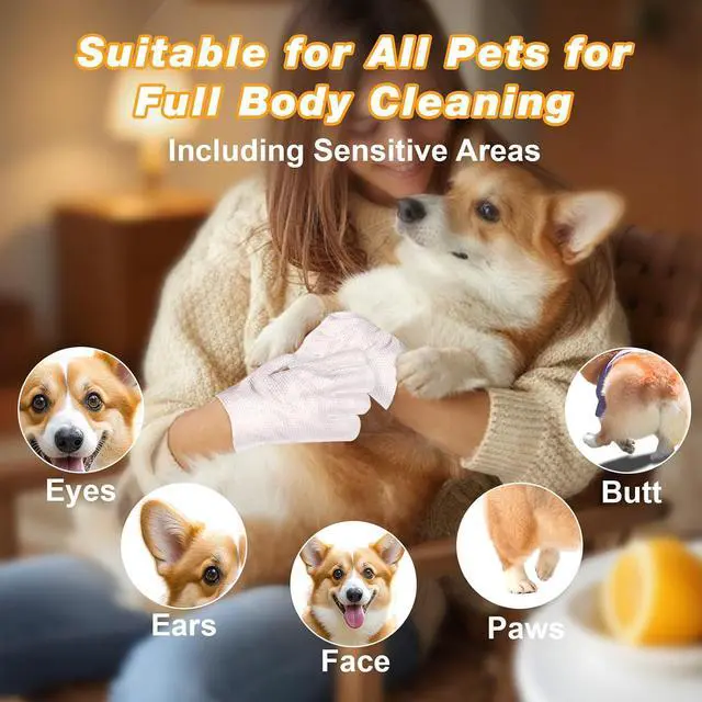 Alt view image 5 of 7 - 9 Pcs Pet Glove Wipes for Dogs and Cats, Deodorizing, Individually Wrapped | Cleaning Gloves, Hypoallergenic Coconut Oil Grooming Wipes, for Pet Dry Cleaning, Daily Care, and Travel