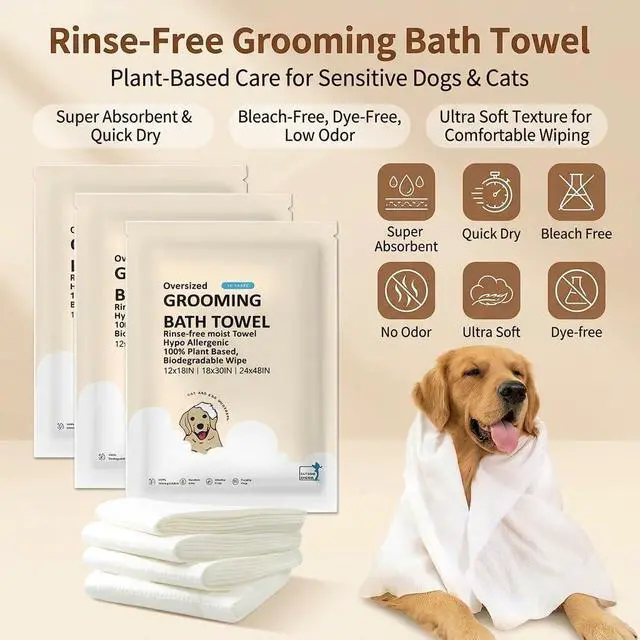 Alt view image 3 of 7 - Toner Depot XL Pet Grooming Bath Wipes, Huge Rinse-Free Towels for Cleaning and Deodorizing Plant-Based Hypoallergenic Wipes for Dogs and Cats, 3 Pack (Large 12x18)