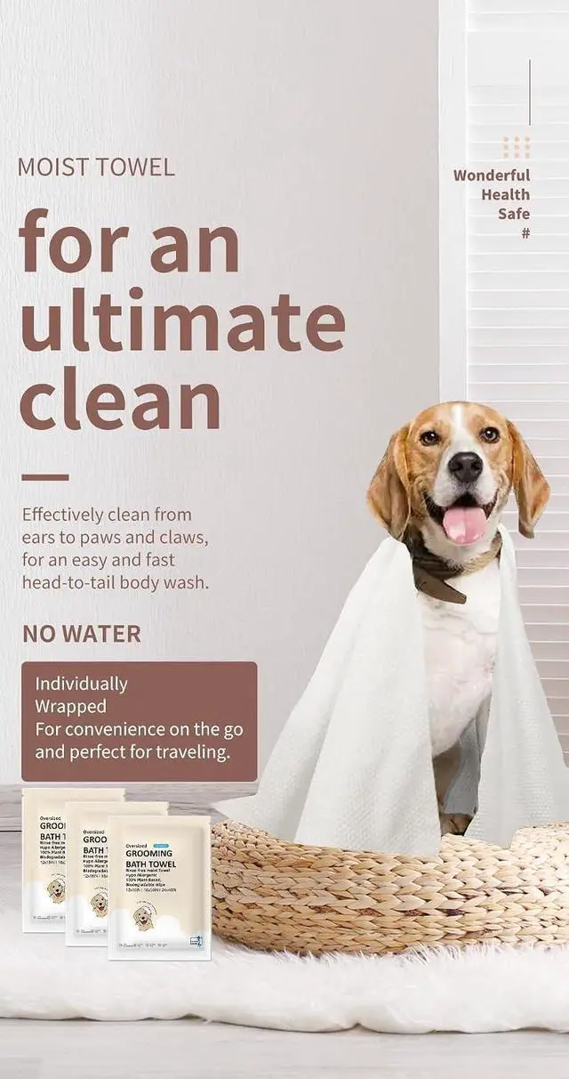 Alt view image 7 of 7 - Toner Depot XL Pet Grooming Bath Wipes, Huge Rinse-Free Towels for Cleaning and Deodorizing Plant-Based Hypoallergenic Wipes for Dogs and Cats, 3 Pack (Large 12x18)