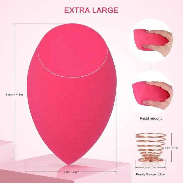 Alt view image 3 of 7 - EXTRA LARGE 11CM Make Up Beauty Sponges Blender BIG for Face & BODY | 1 XL & 1 Regular Sponge with 2 Holders Faster, Flawless Application of Foundation, Fake Tan, Powder, Blending & Setting