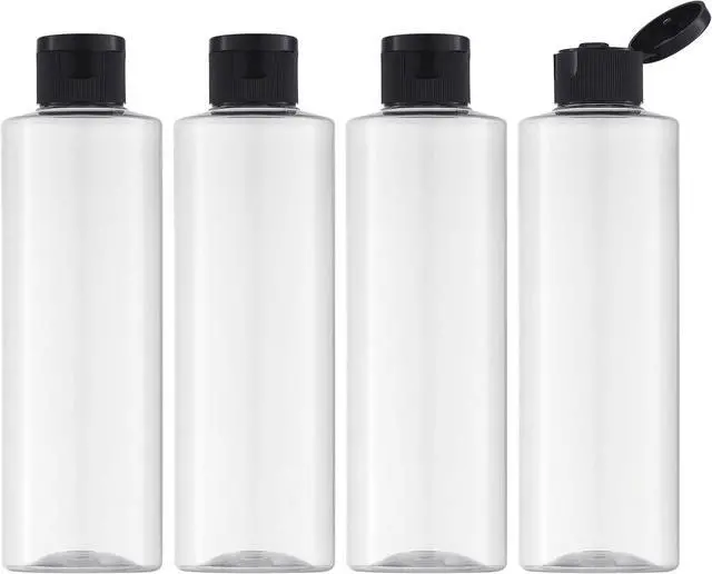 Main image of LISAPACK 8.3oz Travel Bottles for Toiletries, Plastic Shampoo Containers | 250ml large empty dispenser for liquid, conditioner, soap, body wash, clear travel size small (4 Pcs) with lids, leak proof