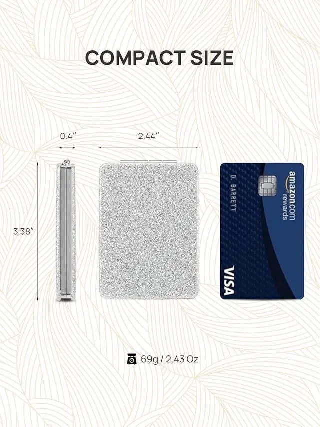 Alt view image 3 of 7 - OMIRO Compact Mirror with 3x/1x Magnification, 3.4" Pocket Mirror | Travel Mirror, Pocket Mirror for WomenMen, Silver, Glitter PU Leather, Rectangular