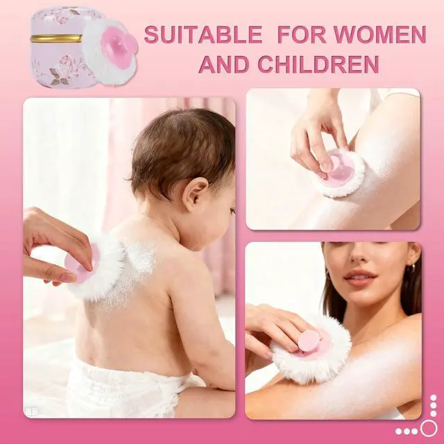 Alt view image 2 of 7 - SHIMIDO Body Powder Puff and Container, 3.15" Portable Empty Body Powder Container for Baby Women's Loose Dusting Powder, Powder Case Box with Lids for Bath, Travel and Home Use (Old time)