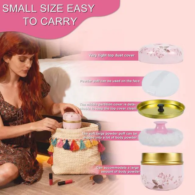 Alt view image 3 of 7 - SHIMIDO Body Powder Puff and Container, 3.15" Portable Empty Body Powder Container for Baby Women's Loose Dusting Powder, Powder Case Box with Lids for Bath, Travel and Home Use (Old time)