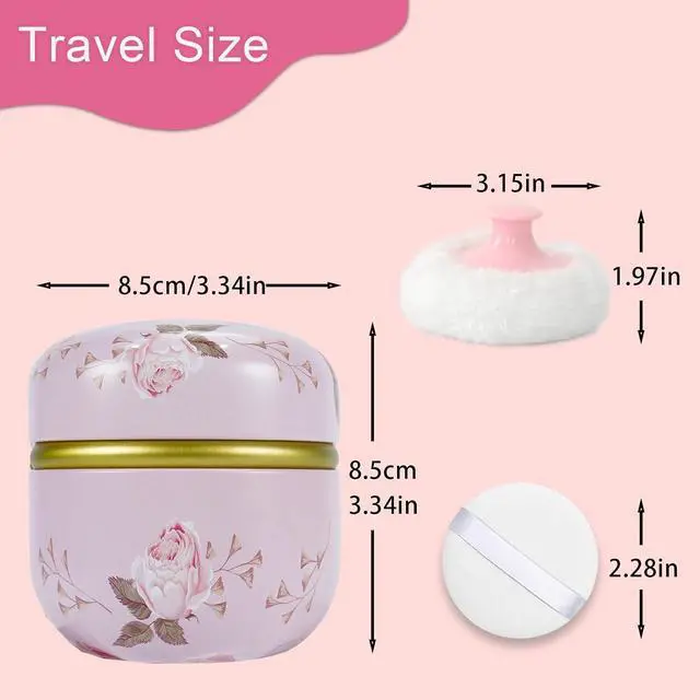 Alt view image 6 of 7 - SHIMIDO Body Powder Puff and Container, 3.15" Portable Empty Body Powder Container for Baby Women's Loose Dusting Powder, Powder Case Box with Lids for Bath, Travel and Home Use (Old time)