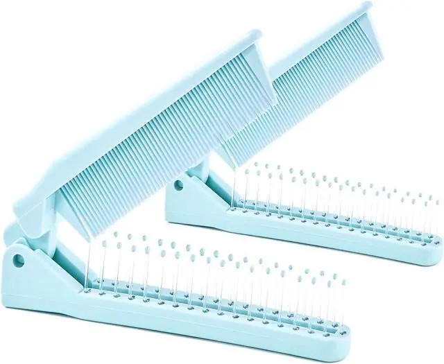 Main image of 2 Pack Folding Hair Combs, Foldable Comb Brush Combo, Mini Protable Folding Comb for Purse Bags Porket, Travel Size Hair Comb, Small Pocket Combs for Women Men and Kids(Blue)