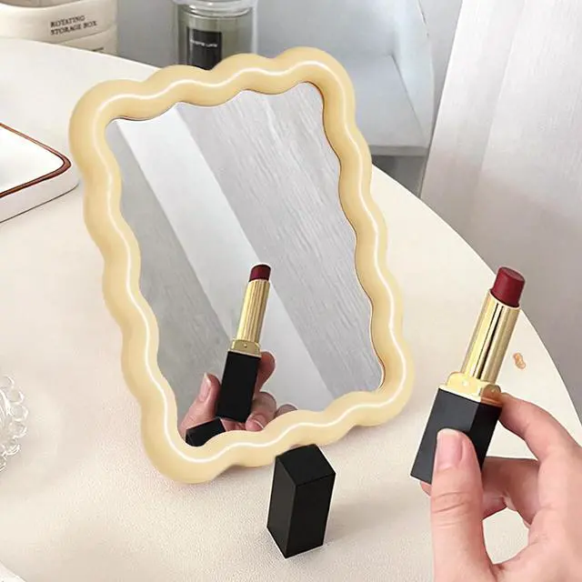 Alt view image 2 of 6 - Wave Table Desk Vanity Makeup Mirror Small Make Up Office Mirror Yellow | Desk Decor,Cute Mirror,Cute Desk Accessories,Mini Mirror,for Standing Hanging,6.7X5.3Inch,Home Decor