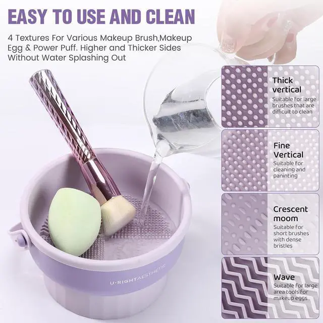 Alt view image 3 of 6 - 3 in 1 Silicone Makeup Brush Cleaner Bowl Makeup Brush Cleaner Mat (Purple) | Make up Brush Cleaner Tool for Cleaning, Organizer and Air Drying