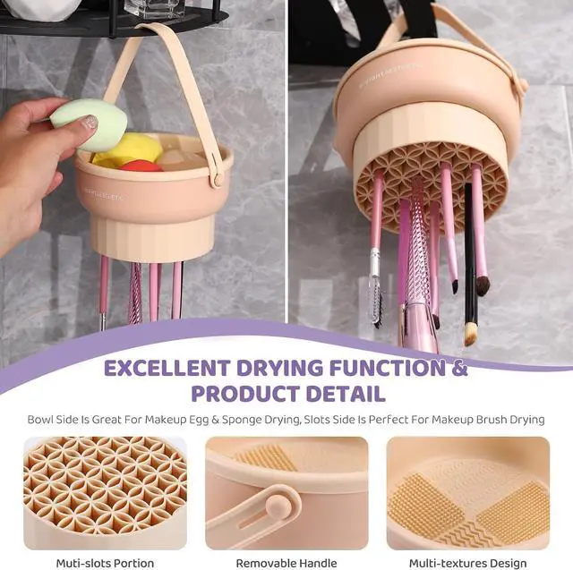 Alt view image 4 of 6 - 3 in 1 Silicone Makeup Brush Cleaner Bowl Makeup Brush Cleaner Mat (Purple) | Make up Brush Cleaner Tool for Cleaning, Organizer and Air Drying
