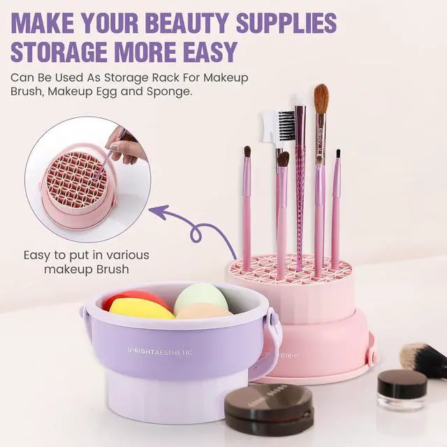 Alt view image 5 of 6 - 3 in 1 Silicone Makeup Brush Cleaner Bowl Makeup Brush Cleaner Mat (Purple) | Make up Brush Cleaner Tool for Cleaning, Organizer and Air Drying
