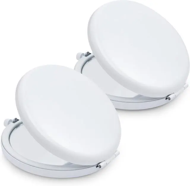 Main image of Compact Mirror, Pocket Travel Makeup Mirror for Purse, Metal Round Shell, 2-Sided 1X/2X Magnifying, Portable, Folding, Handheld, White,2 Pack