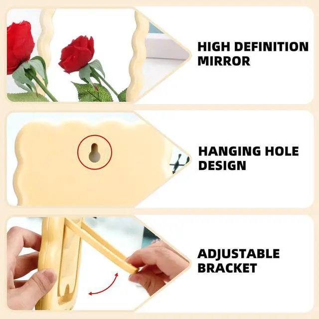 Alt view image 5 of 6 - Wave Table Desk Vanity Makeup Mirror Small Make Up Office Mirror Yellow | Desk Decor,Cute Mirror,Cute Desk Accessories,Mini Mirror,for Standing Hanging,6.7X5.3Inch,Home Decor