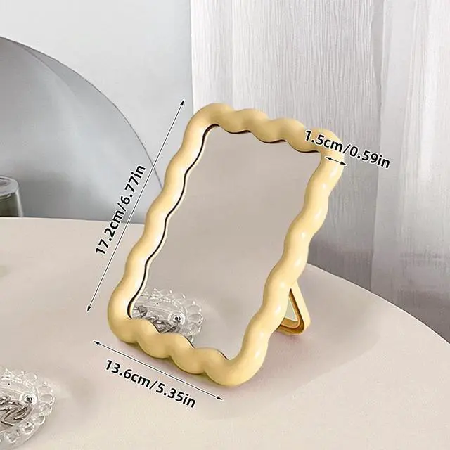 Alt view image 6 of 6 - Wave Table Desk Vanity Makeup Mirror Small Make Up Office Mirror Yellow | Desk Decor,Cute Mirror,Cute Desk Accessories,Mini Mirror,for Standing Hanging,6.7X5.3Inch,Home Decor