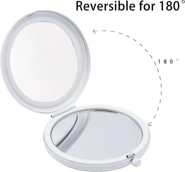 Alt view image 6 of 7 - Compact Mirror, Pocket Travel Makeup Mirror for Purse, Metal Round Shell, 2-Sided 1X/2X Magnifying, Portable, Folding, Handheld, White,2 Pack