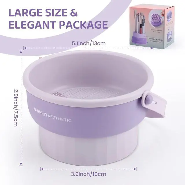 Alt view image 6 of 6 - 3 in 1 Silicone Makeup Brush Cleaner Bowl Makeup Brush Cleaner Mat (Purple) | Make up Brush Cleaner Tool for Cleaning, Organizer and Air Drying
