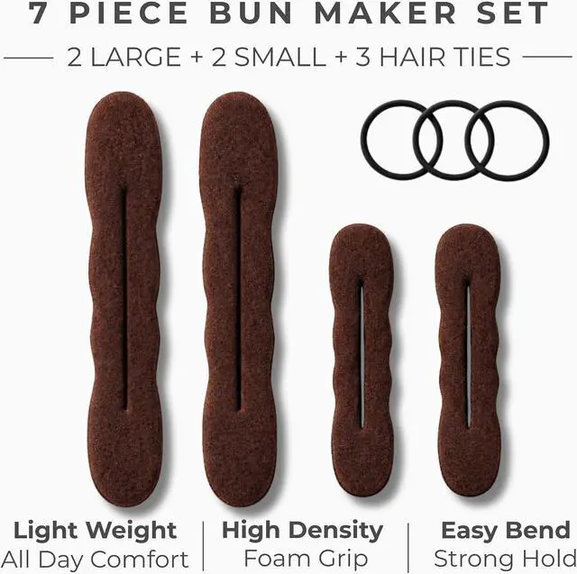 Alt view image 2 of 7 - Styla Hair Magic Bun Maker (2 Small, 2 Large) Foam Sponge Bun Shaper Hair Accessories (Brunette) | Foam Sponge Shaper, Easy Twister, Ballet, French Twist, Updo's, Waves, Strong, Flexible, Reusable
