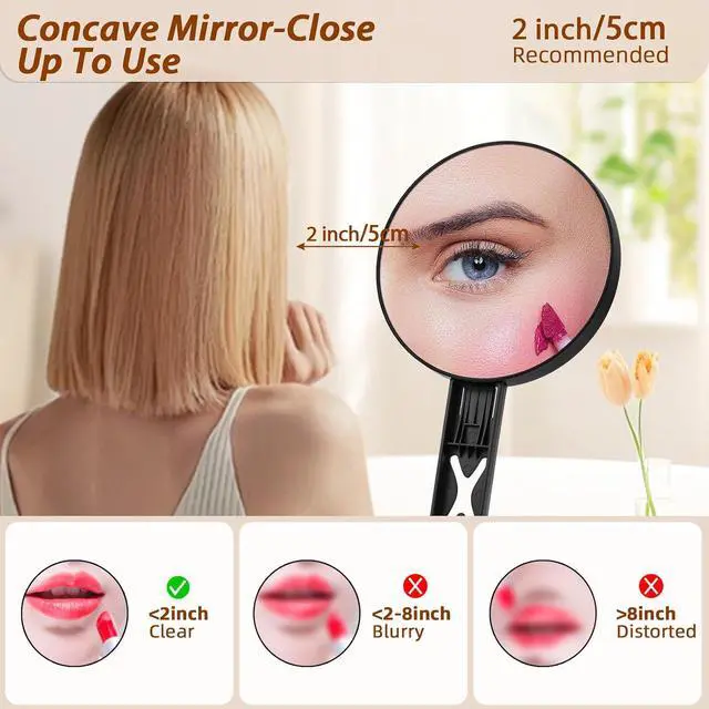 Alt view image 4 of 7 - Magnifying Mirror 40X/5X Double Sided Hand Mirror, Precision Makeup at 40X Magnification & Overall View at 5XTravel Handheld Magnified Makeup Mirror with Handle & Table Stand, Vanity Cosmetic Mirror