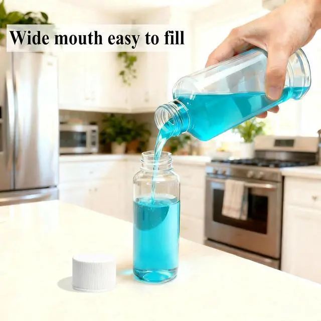 Alt view image 4 of 6 - DNSEN Travel Size Empty Mouthwash Bottles 3.4 oz, White Screw Cap, Clear Toiletry Containers, 5 Pack