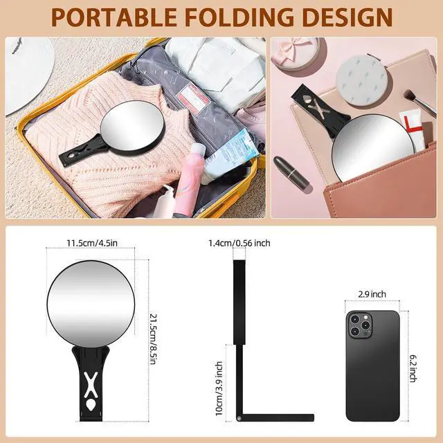 Alt view image 6 of 7 - Magnifying Mirror 40X/5X Double Sided Hand Mirror, Precision Makeup at 40X Magnification & Overall View at 5XTravel Handheld Magnified Makeup Mirror with Handle & Table Stand, Vanity Cosmetic Mirror
