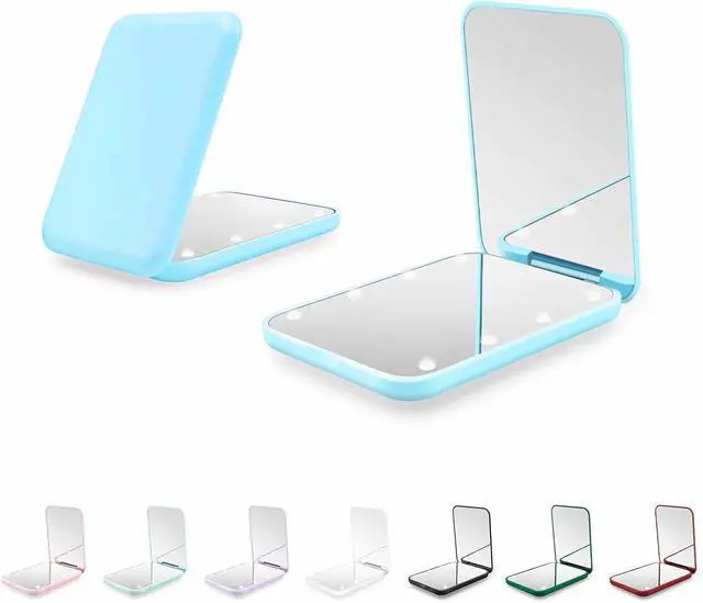 Main image of Compact Mirror with Light, 1X/3X Magnification LED Pocket Mirror for Women | Portable, Travel, Purse, Pocket, Gift, blue, mini, small, essentials, led, fiberglass, batteries, rectangular