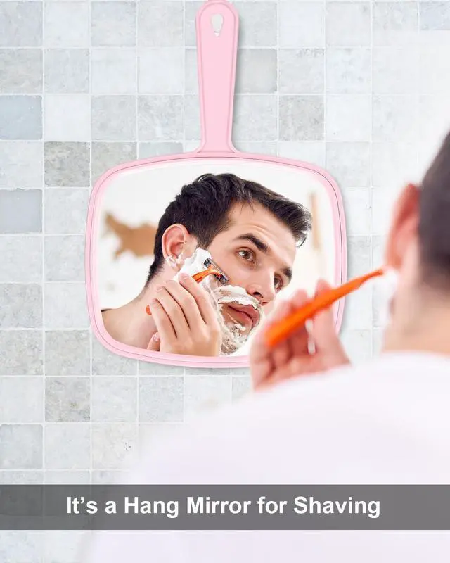 Alt view image 4 of 6 - PROTECLE 10.3" L x 7.4" W Handheld Mirror, Salon Barber Hairdressing, Pink | Handheld Mirror, Haircut Mirror, Hangable, High-definition, Distortion-free Reflection, Hand Mirror for Men Women
