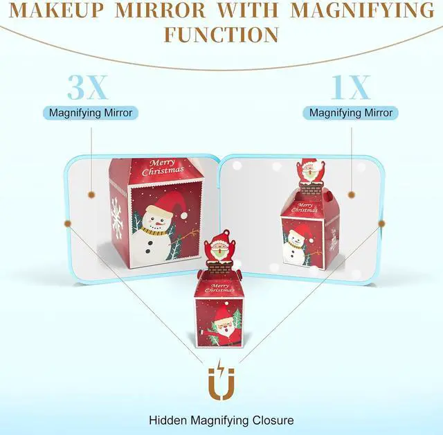 Alt view image 4 of 7 - Compact Mirror with Light, 1X/3X Magnification LED Pocket Mirror for Women | Portable, Travel, Purse, Pocket, Gift, blue, mini, small, essentials, led, fiberglass, batteries, rectangular