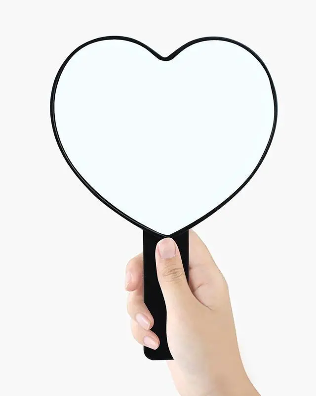 Main image of TBWHL Heart-Shaped Travel Handheld Mirror, Cosmetic Hand Mirror with Handle, Cute Hand held Mirror for Shaving Single-Sided Portable Travel Vanity Mirror for Men & Women (Black, 1Pack)