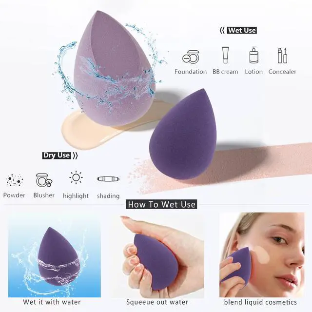 Alt view image 2 of 5 - Makeup Sponges Set - Beauty sponges Blending Blenders with 1 Holder and Egg Case, Flawless for Cream, Powder and Liquid (Purple, 4Pcs+1Holder+ case)