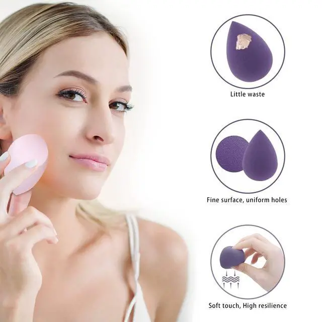 Alt view image 3 of 5 - Makeup Sponges Set - Beauty sponges Blending Blenders with 1 Holder and Egg Case, Flawless for Cream, Powder and Liquid (Purple, 4Pcs+1Holder+ case)