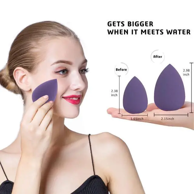 Alt view image 4 of 5 - Makeup Sponges Set - Beauty sponges Blending Blenders with 1 Holder and Egg Case, Flawless for Cream, Powder and Liquid (Purple, 4Pcs+1Holder+ case)