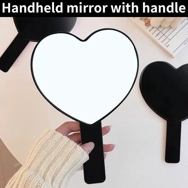 Alt view image 3 of 7 - TBWHL Heart-Shaped Travel Handheld Mirror, Cosmetic Hand Mirror with Handle, Cute Hand held Mirror for Shaving Single-Sided Portable Travel Vanity Mirror for Men & Women (Black, 1Pack)