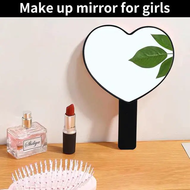 Alt view image 4 of 7 - TBWHL Heart-Shaped Travel Handheld Mirror, Cosmetic Hand Mirror with Handle, Cute Hand held Mirror for Shaving Single-Sided Portable Travel Vanity Mirror for Men & Women (Black, 1Pack)