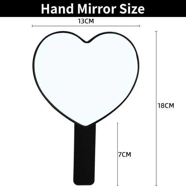 Alt view image 2 of 7 - TBWHL Heart-Shaped Travel Handheld Mirror, Cosmetic Hand Mirror with Handle, Cute Hand held Mirror for Shaving Single-Sided Portable Travel Vanity Mirror for Men & Women (Black, 1Pack)