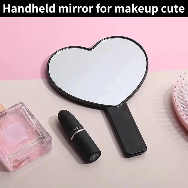 Alt view image 5 of 7 - TBWHL Heart-Shaped Travel Handheld Mirror, Cosmetic Hand Mirror with Handle, Cute Hand held Mirror for Shaving Single-Sided Portable Travel Vanity Mirror for Men & Women (Black, 1Pack)