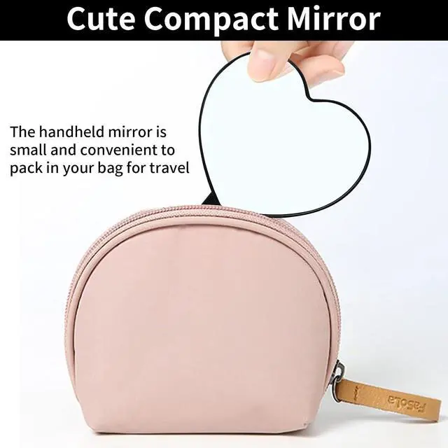 Alt view image 6 of 7 - TBWHL Heart-Shaped Travel Handheld Mirror, Cosmetic Hand Mirror with Handle, Cute Hand held Mirror for Shaving Single-Sided Portable Travel Vanity Mirror for Men & Women (Black, 1Pack)