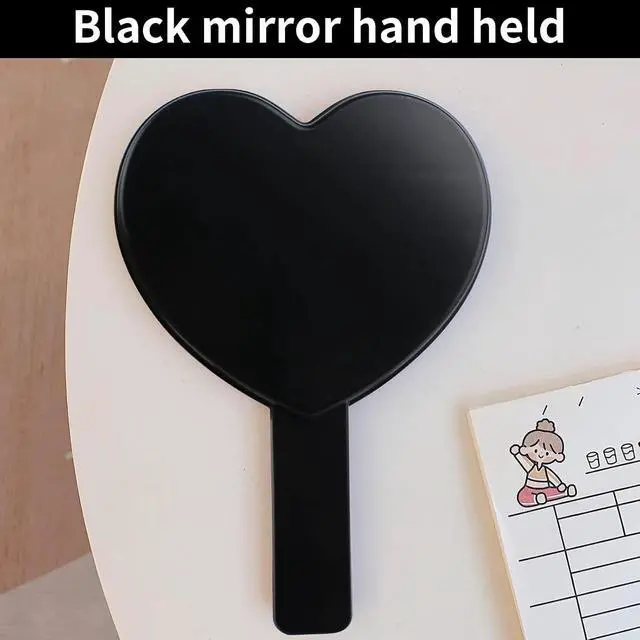 Alt view image 7 of 7 - TBWHL Heart-Shaped Travel Handheld Mirror, Cosmetic Hand Mirror with Handle, Cute Hand held Mirror for Shaving Single-Sided Portable Travel Vanity Mirror for Men & Women (Black, 1Pack)